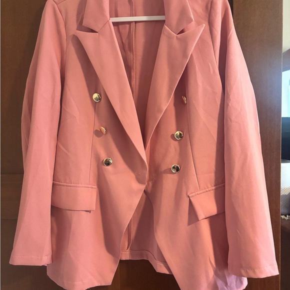 SHEIN Jackets & Blazers - SHEIN Pink Double-Breasted Blazer with Gold Buttons